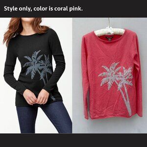 🌴 CASHMERE Tommy Bahama NWT Pink Gray Island Cashmere Palm Intarsia Sweater
